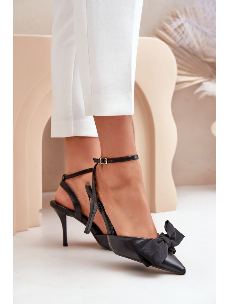 Eco Leather Heels With Bow Black Volamia