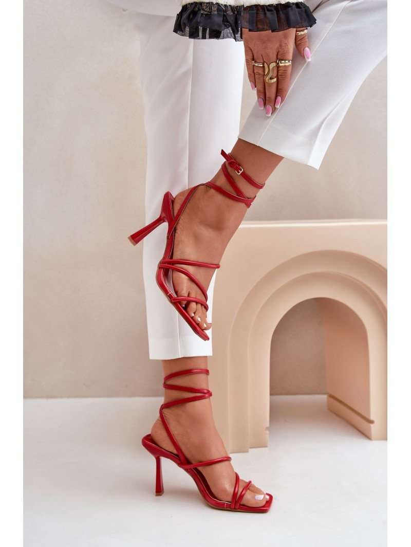 Stylish High Heels With Straps Red Saredi