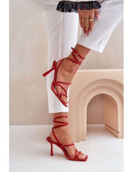 Stylish High Heels With Straps Red Saredi
