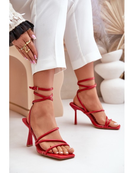 Stylish High Heels With Straps Red Saredi