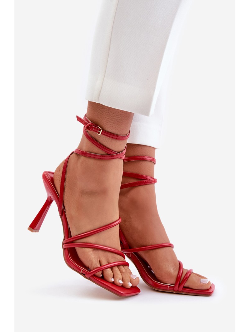 Stylish High Heels With Straps Red Saredi