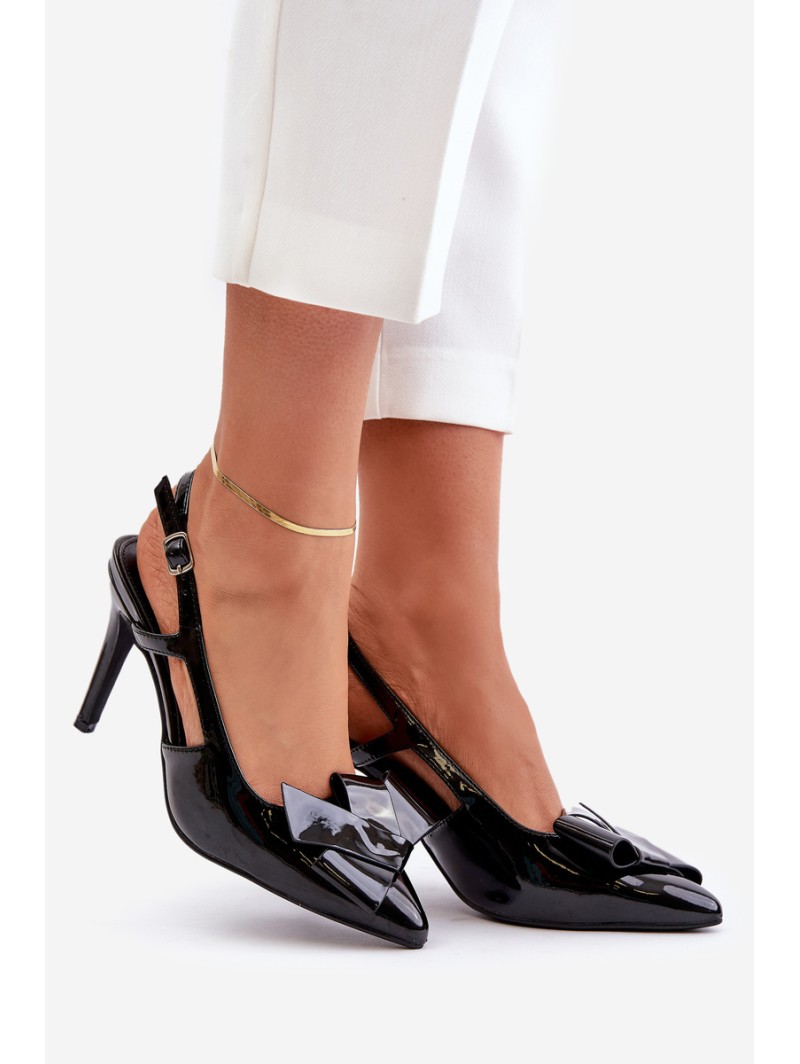Lacquered High Heels With Open Heel Black Auroravia