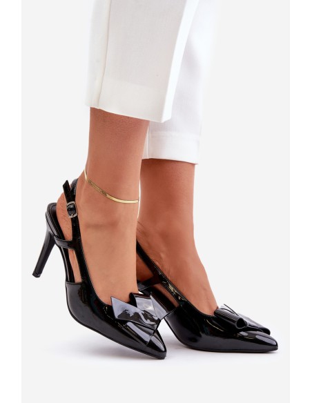 Lacquered High Heels With Open Heel Black Auroravia