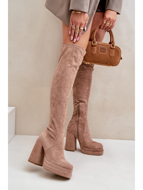 Knee High Boots With Heel And Platform Beige Nadelian 2
