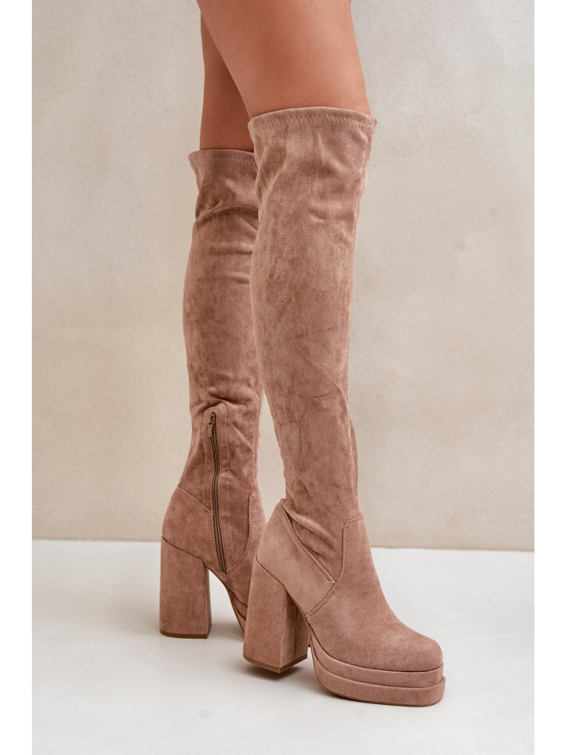 Knee High Boots With Heel And Platform Beige Nadelian