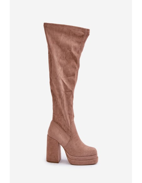 Knee High Boots With Heel And Platform Beige Nadelian