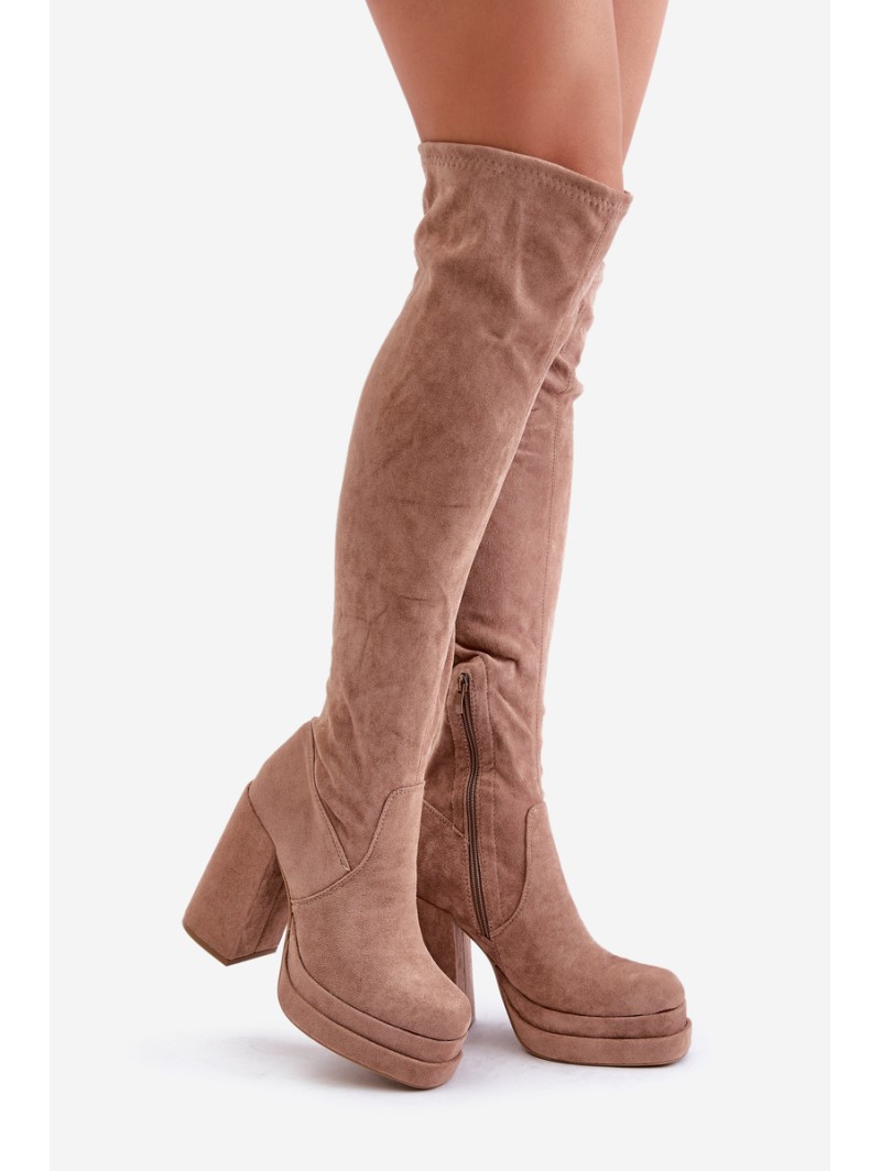 Knee High Boots With Heel And Platform Beige Nadelian