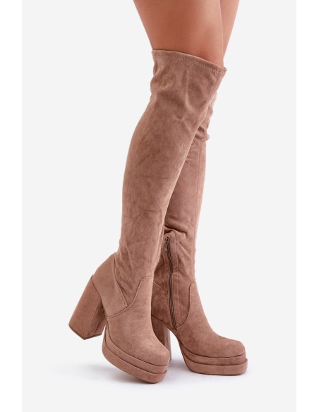 Knee High Boots With Heel And Platform Beige Nadelian