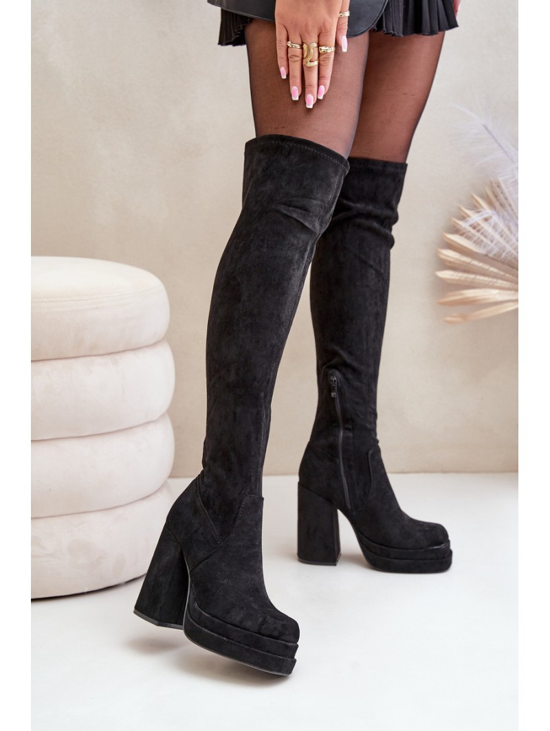 Knee High Heeled And Platform Boots Black Nadelian