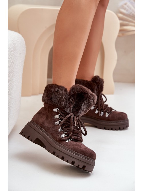 Laced Women's Boots With Fur Dark Brown Vaminia 2
