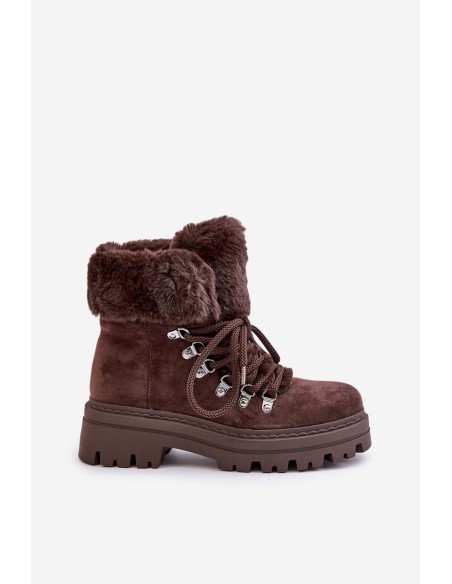 Laced Women's Boots With Fur Dark Brown Vaminia