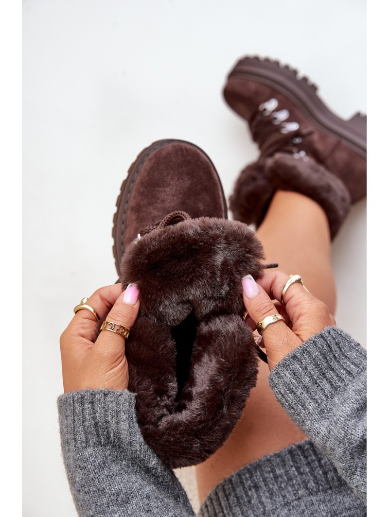 Laced Women's Boots With Fur Dark Brown Vaminia