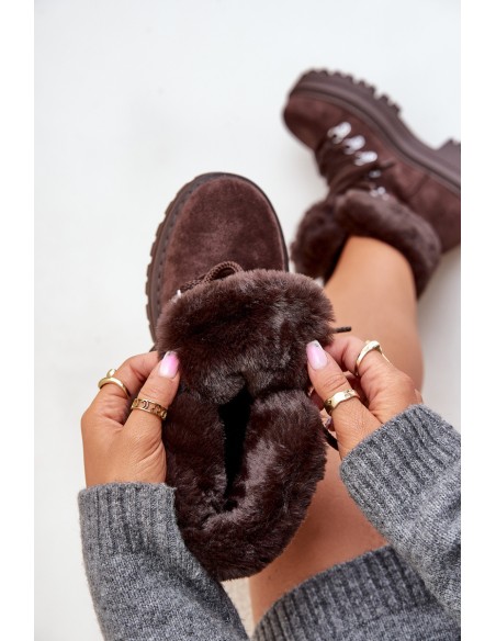 Laced Women's Boots With Fur Dark Brown Vaminia