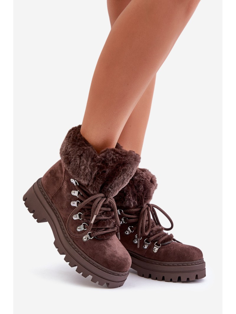 Laced Women's Boots With Fur Dark Brown Vaminia