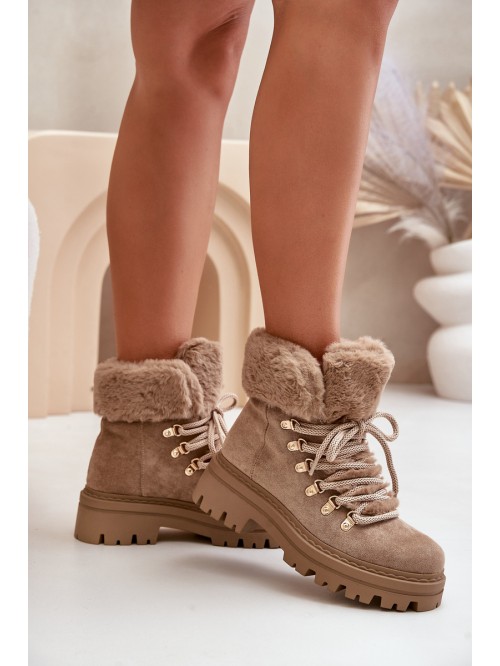 Lace Up Women Boots With Fur Dark Beige Vaminia 2