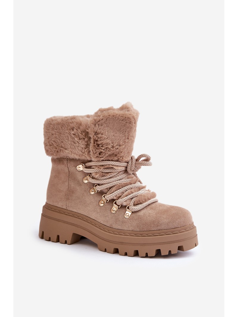 Lace Up Women Boots With Fur Dark Beige Vaminia