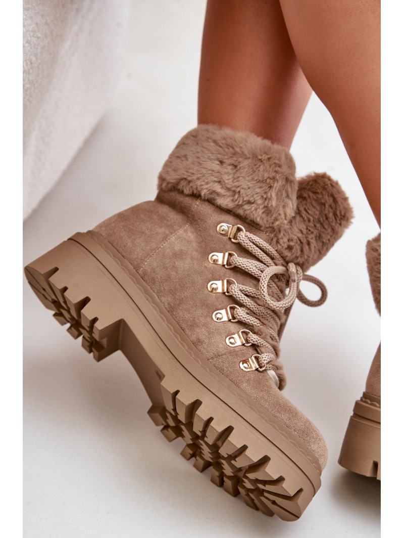Lace Up Women Boots With Fur Dark Beige Vaminia