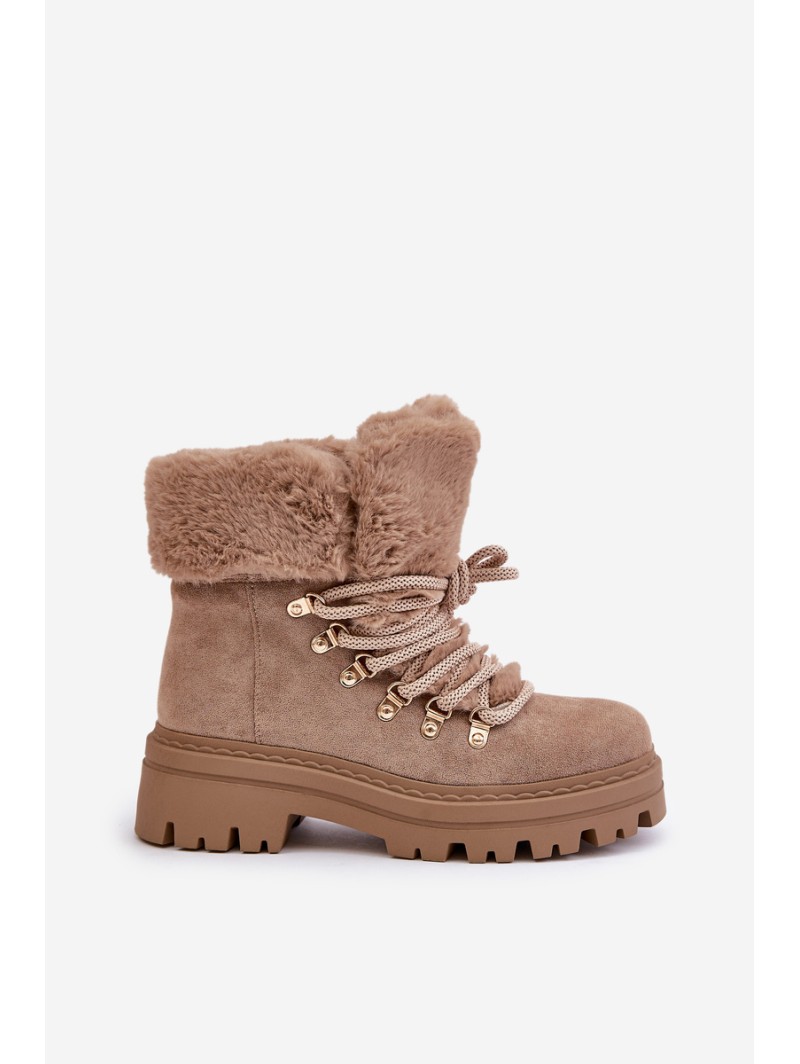 Lace Up Women Boots With Fur Dark Beige Vaminia