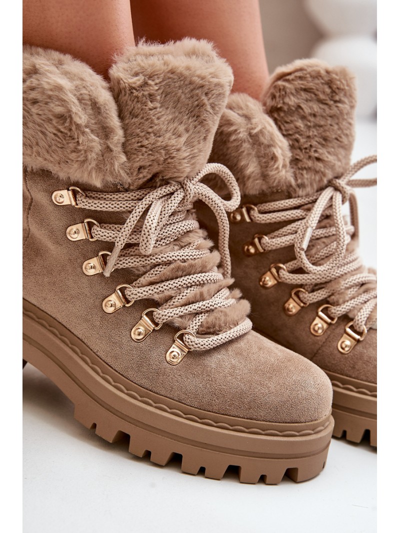 Lace Up Women Boots With Fur Dark Beige Vaminia