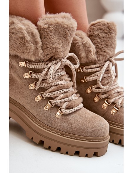 Lace Up Women Boots With Fur Dark Beige Vaminia