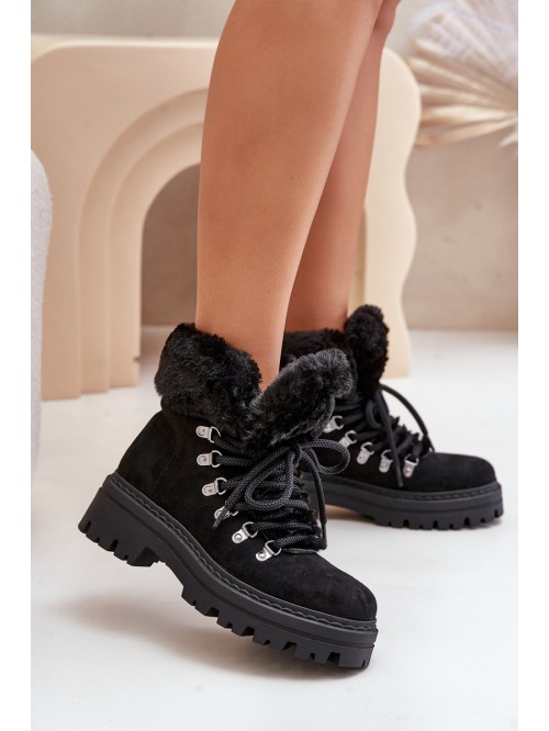 Lace Up Women's Boots With Fur Black Vaminia 2