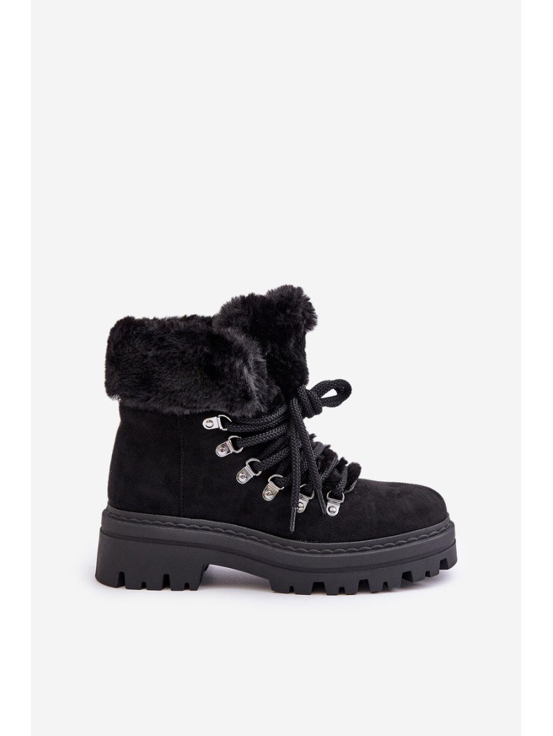 Lace Up Women's Boots With Fur Black Vaminia