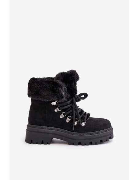 Lace Up Women's Boots With Fur Black Vaminia