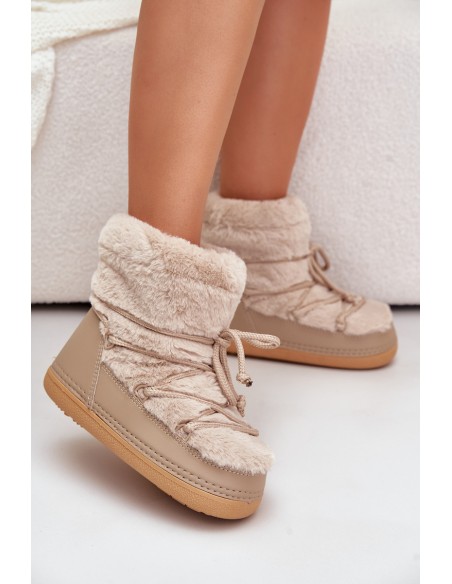 Snow Boots With Fur And Lacing Beige Silvara