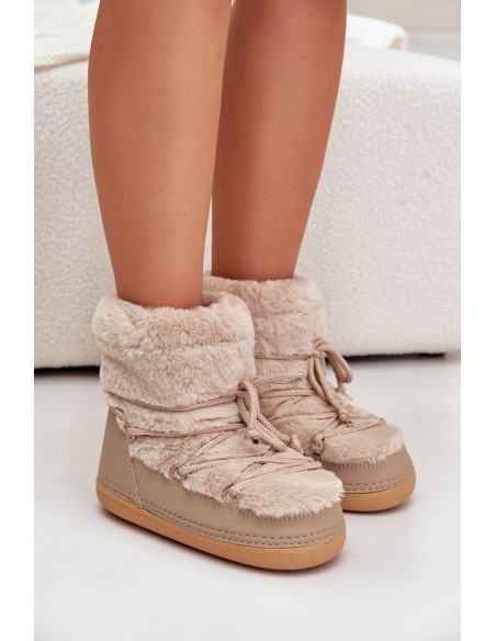 Snow Boots With Fur And Lacing Beige Silvara