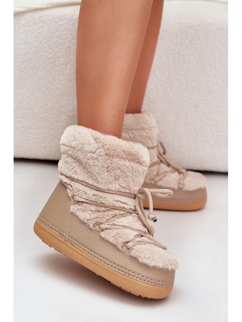 Snow Boots With Fur And Lacing Beige Silvara