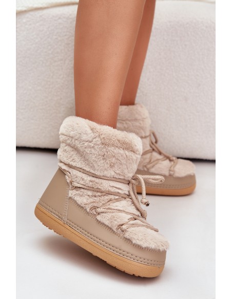 Snow Boots With Fur And Lacing Beige Silvara