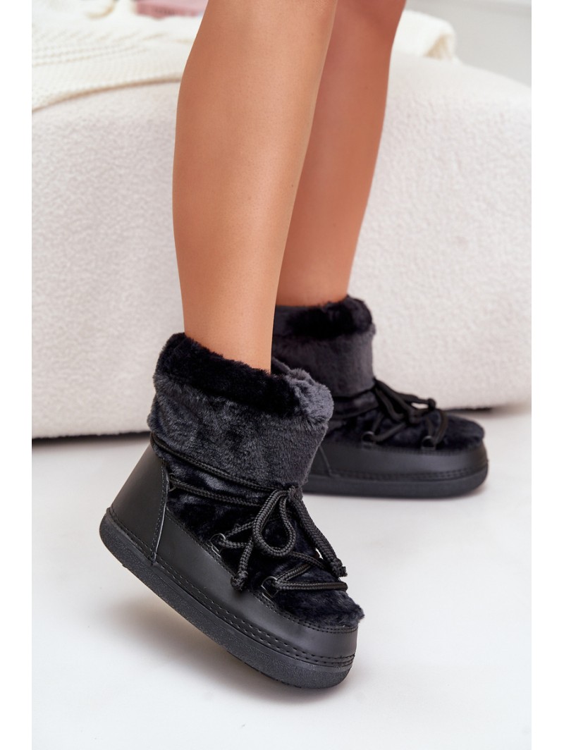 Snow Boots With Fur And Laces Black Silvara