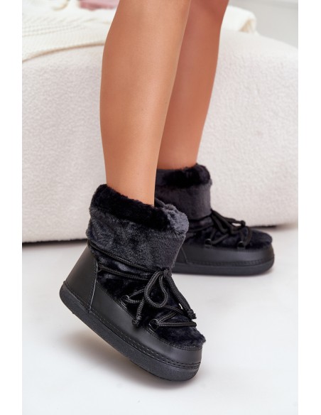 Snow Boots With Fur And Laces Black Silvara