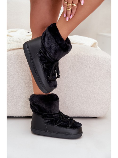 Snow Boots With Fur And Laces Black Silvara 2