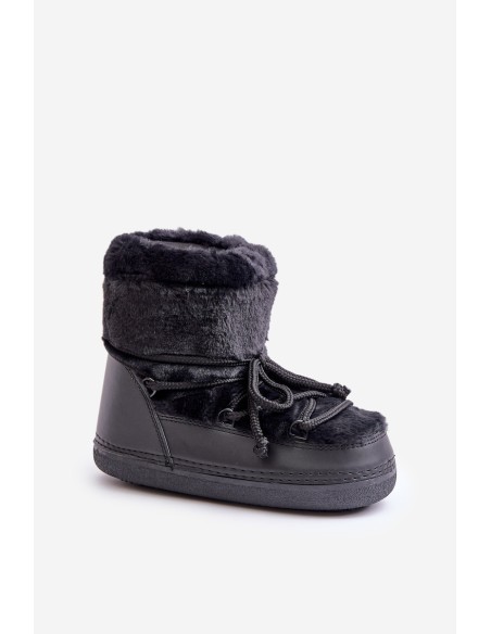 Snow Boots With Fur And Laces Black Silvara