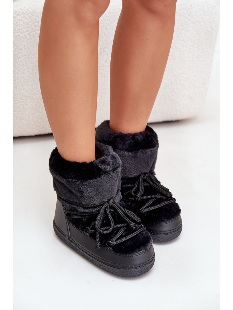 Snow Boots With Fur And Laces Black Silvara