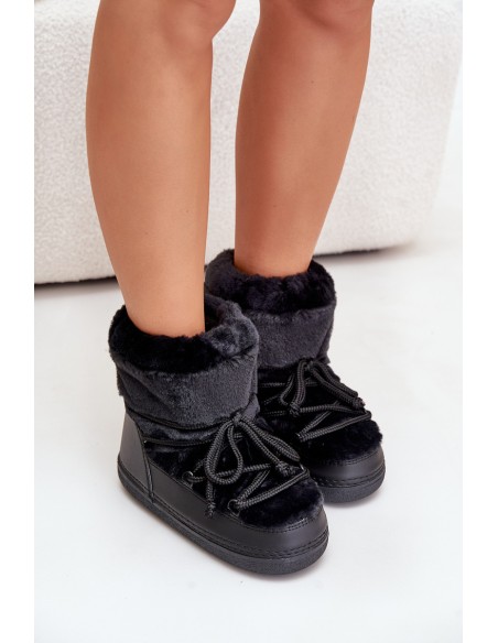 Snow Boots With Fur And Laces Black Silvara