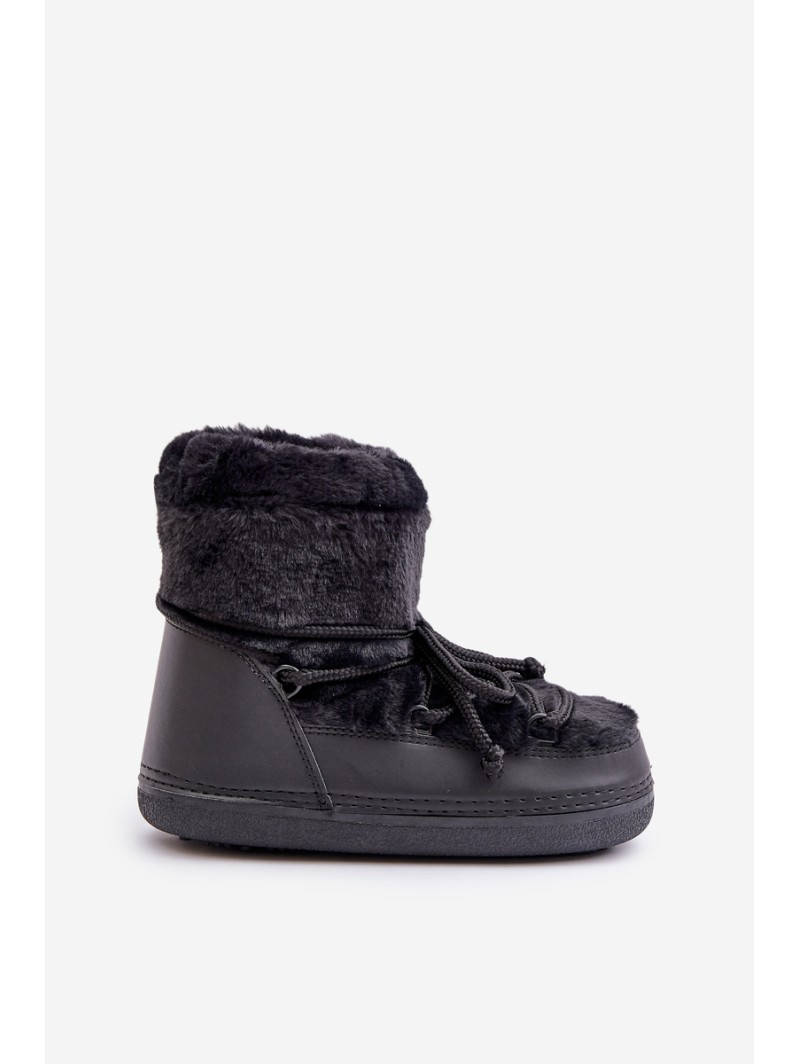 Snow Boots With Fur And Laces Black Silvara