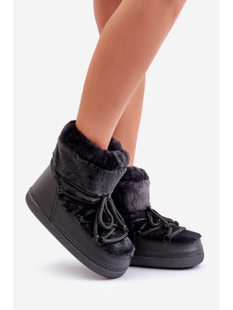 Snow Boots With Fur And Laces Black Silvara