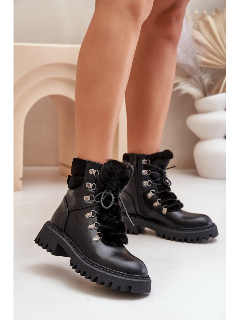 Warm ankle boots with zipper made of eco leather black Willatta