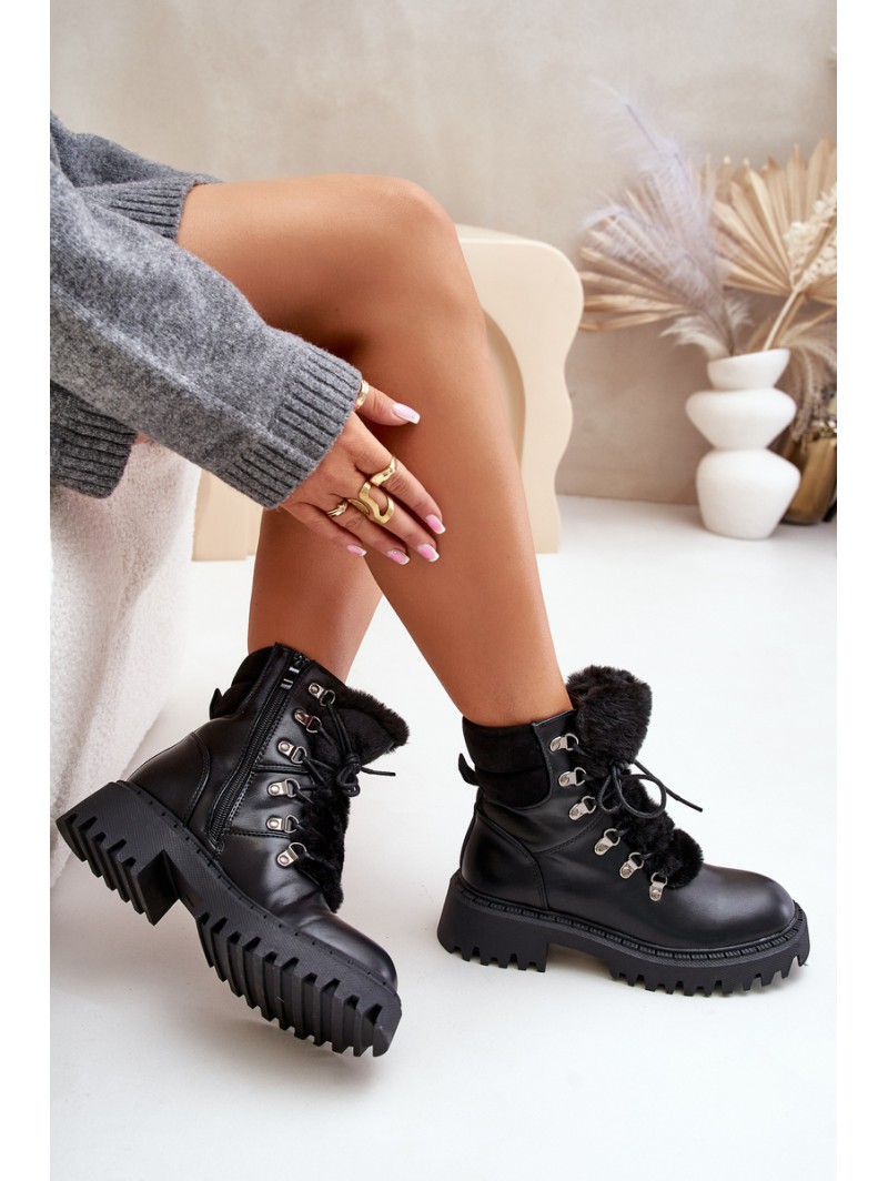 Warm ankle boots with zipper made of eco leather black Willatta