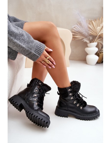 Warm ankle boots with zipper made of eco leather black Willatta