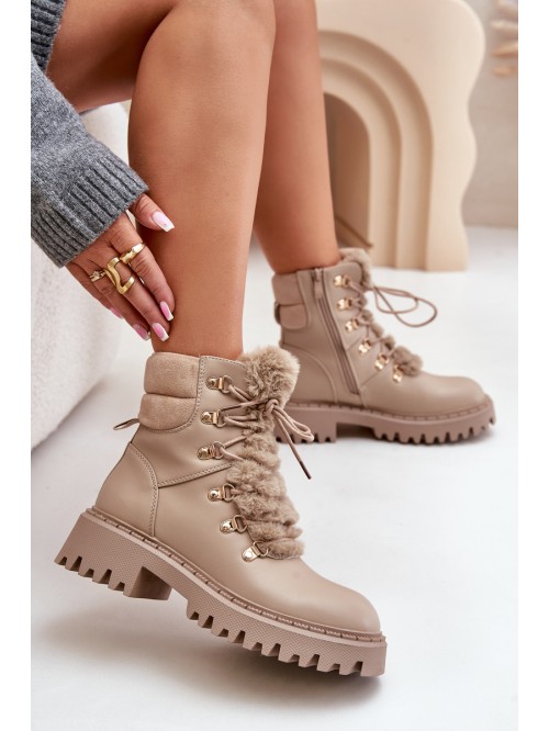 Warm ankle boots with zipper made of eco leather beige Willatta