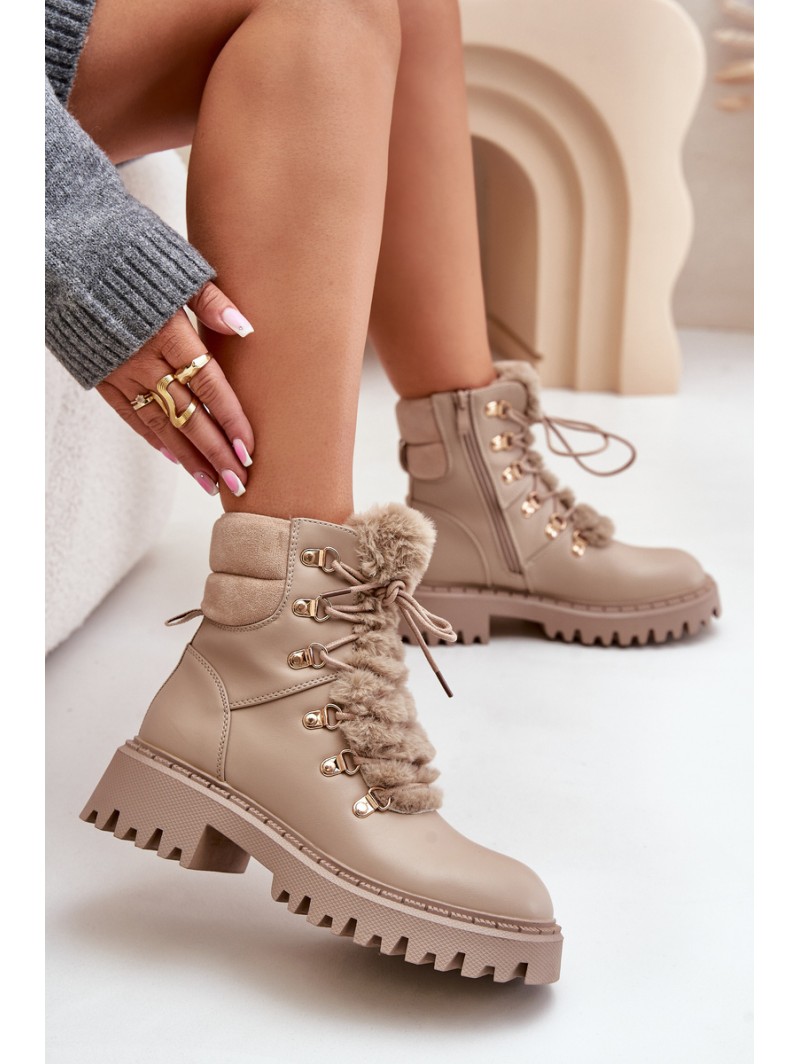 Warm ankle boots with zipper made of eco leather beige Willatta