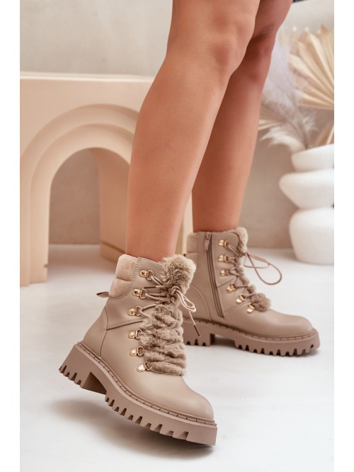 Warm ankle boots with zipper made of eco leather beige Willatta 2