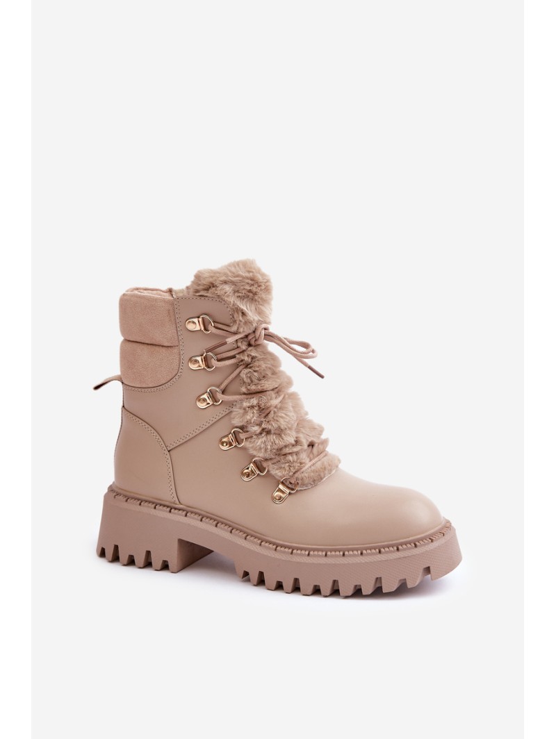Warm ankle boots with zipper made of eco leather beige Willatta