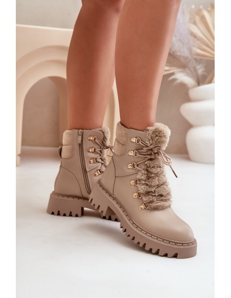 Warm ankle boots with zipper made of eco leather beige Willatta