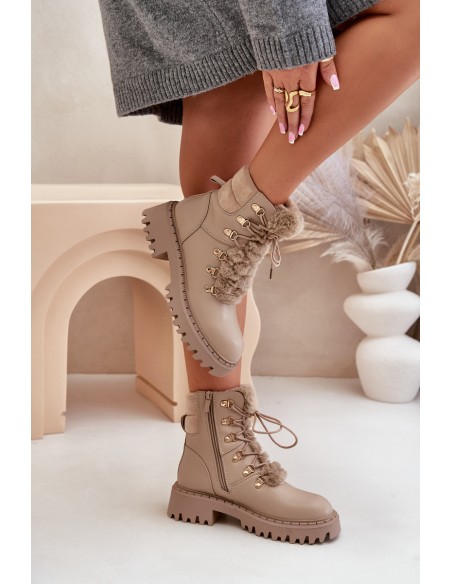 Warm ankle boots with zipper made of eco leather beige Willatta