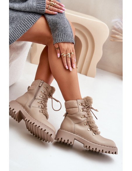 Warm ankle boots with zipper made of eco leather beige Willatta