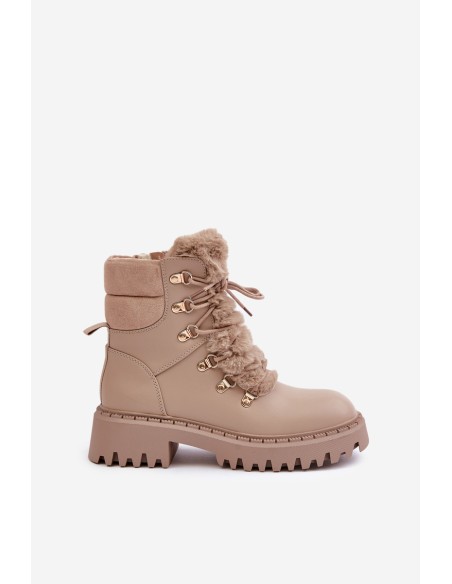 Warm ankle boots with zipper made of eco leather beige Willatta